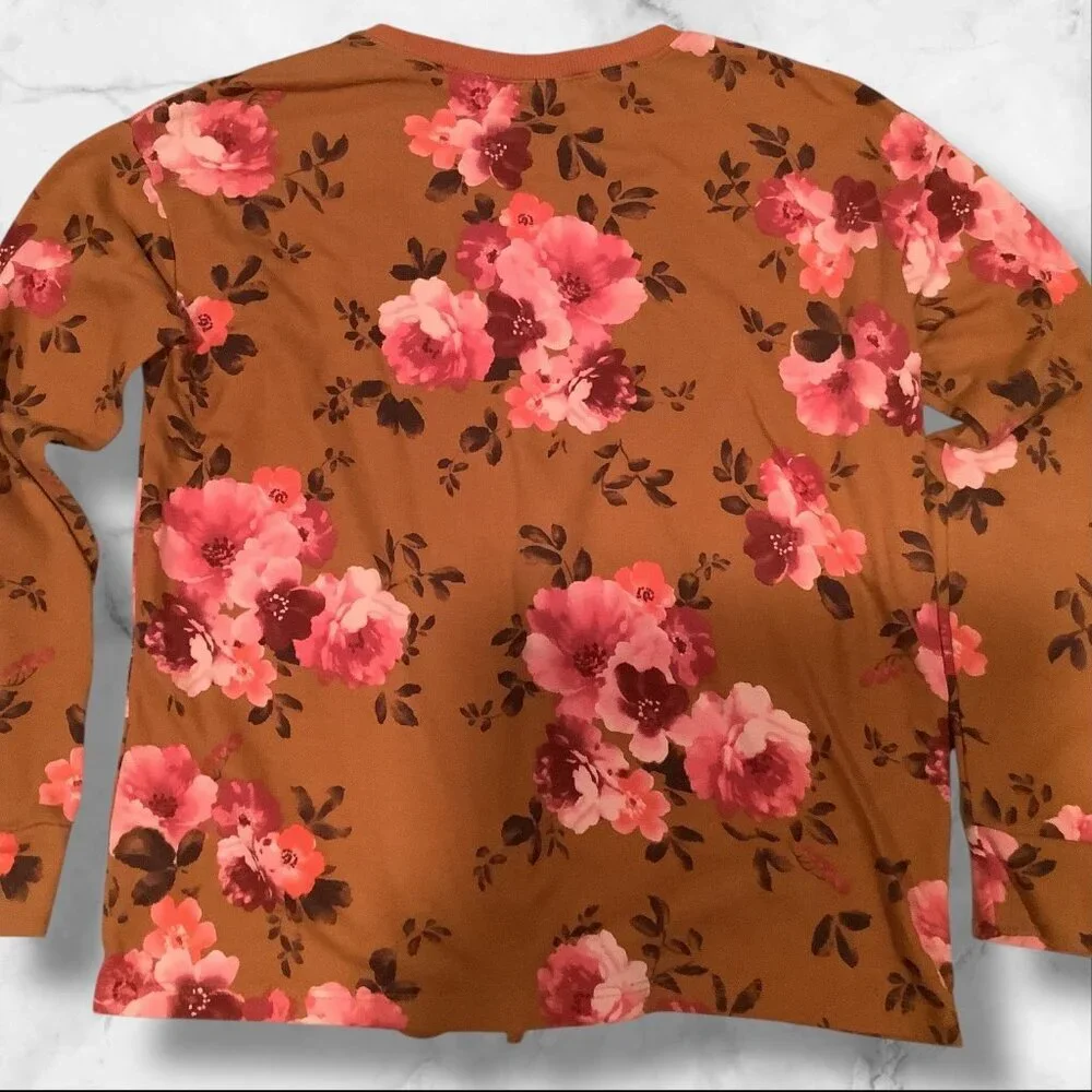 The Children's Place Girls Floral Print Fleece Tie Front Top Brown Long‎ Sleeves